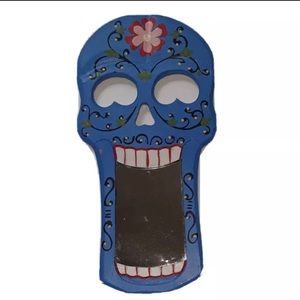 Sugar Skull Dia de los Muertos Day of the Dead Wall Mirror Plaque - Blue